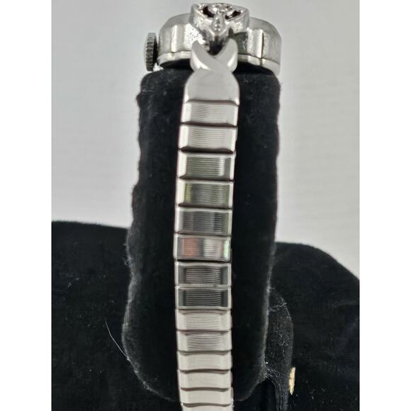 Ladies Vintage Diamond Timex Rhodium Plated Manual Wind Cocktail Watch main image 7